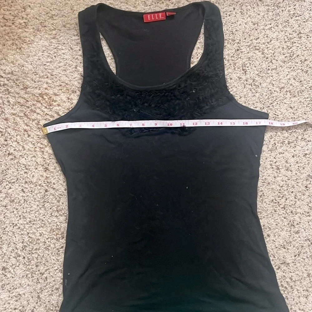 elle ruffled black tank top
